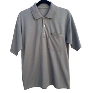 Libero Vintage 90s Grandpacore Golf Preppy Grid Pattern Polo Shirt Gray‎ Mens L